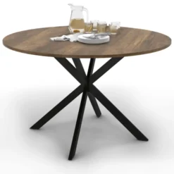 Table à manger ronde bois foncé et noir 110 cm