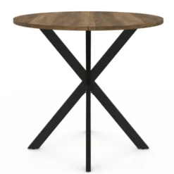 Table à manger ronde bois foncé et noir 80 cm