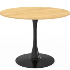 Table à manger ronde 100 cm bois et noir 4 personnes pied tulipe
