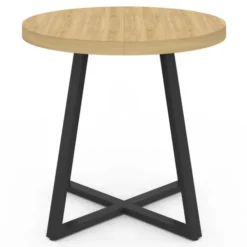 Table à manger ronde 80 cm 4 personnes en bois et pieds noirs style industriel