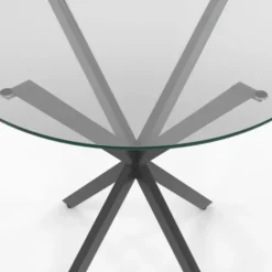 Table à manger ronde 80 cm 4 personnes pied araignée noir et plateau verre