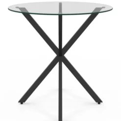 Table à manger ronde 80 cm 4 personnes pied araignée noir et plateau verre