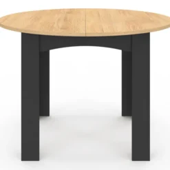 Table à manger ronde 110 cm 4-6 personnes noire plateau façon hêtre