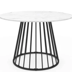 Table à manger ronde effet marbre blanc et pied en métal