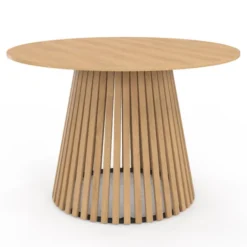 Table à manger ronde en bois 6 personnes pied en lattes plateau bois
