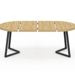 Table à manger ronde extensible 4-10 personnes 110-200 cm bois et pieds noirs