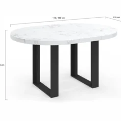 Table à manger ronde extensible de 110-150 cm pour 4 à 6 personnes à l’effet marbre