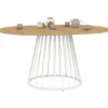 Table à manger ronde extensible 110-150 cm 4-8 personnes plateau bois et pied filaire métal blanc