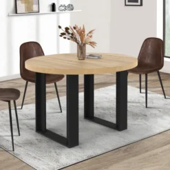 Table à manger ronde extensible bois et noir 4-6 personnes