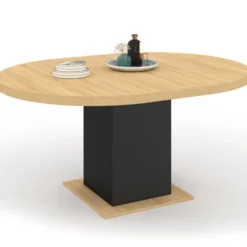 Table à manger ronde extensible 4-8 personnes noir et bois