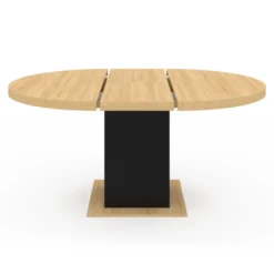 Table à manger ronde extensible 4-8 personnes noir et bois