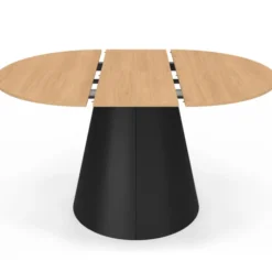 Table à manger ronde extensible 4-8 personnes bois effet hêtre et pied noir 110-150 cm