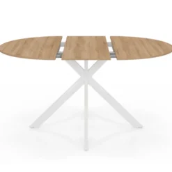 Table à manger ronde extensible bois et blanc 110-150 cm 4-8 personnes pied araignée