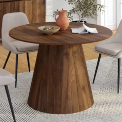 Table à manger ronde extensible 4-8 personnes noyer 110-150 cm