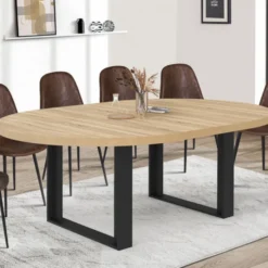 Table à manger ronde extensible bois et noir 6-10 personnes