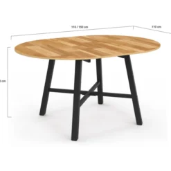 Table à manger ronde extensible bois et métal noir