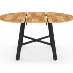 Table à manger ronde extensible bois et métal noir