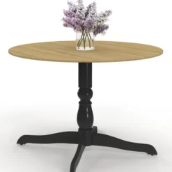 Table à manger ronde 4-6 personnes 110cm bois façon hêtre et noir