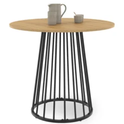 Table à manger ronde 4 personnes plateau bois et pied en métal noir 80 cm