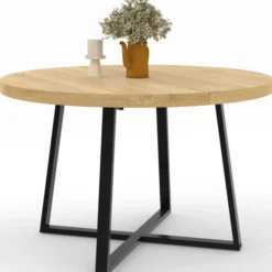 Table à manger ronde 4-6 personnes bois et noir