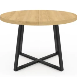 Table à manger ronde 4-6 personnes bois et noir