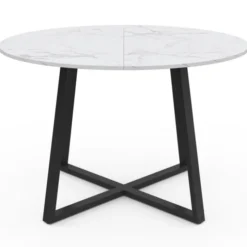 Table à manger ronde 4-6 personnes 110 cm effet marbre blanc et noir