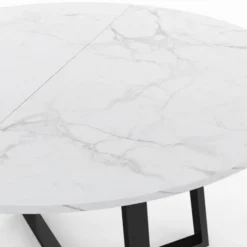 Table à manger ronde 4-6 personnes 110 cm effet marbre blanc et noir