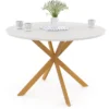 Table à manger ronde 6 personnes 110 cm bois et blanc