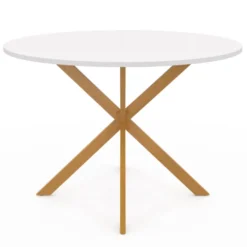 Table à manger ronde 6 personnes 110 cm bois et blanc