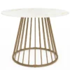Table à manger ronde 6 personnes pied filaire laiton et plateau effet marbre blanc 110 cm