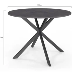Table à manger ronde plateau effet béton 110 cm pied araignée gris anthracite 6 personnes