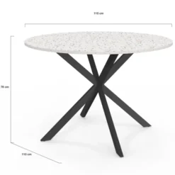 Table à manger ronde plateau effet terrazzo et noir 110 cm