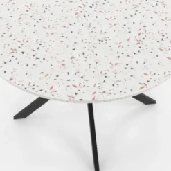 Table à manger ronde plateau effet terrazzo et noir 110 cm
