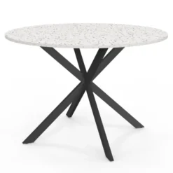 Table à manger ronde plateau effet terrazzo et noir 110 cm