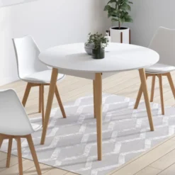 Table à manger ronde scandinave 110 cm blanc