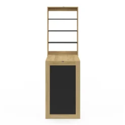 Table murale pliable MACCHIA avec étagères et tableau craie 2 personnes bois et noir