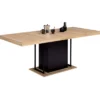 Table pied central extensible noir et bois façon hêtre