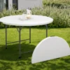 Table pliante d'appoint portable ronde 122 cm camping ou réception avec housse blanche