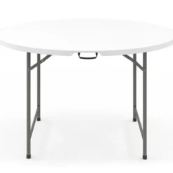 Table pliante d'appoint portable ronde 122 cm camping ou réception avec housse blanche