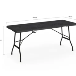 Table pliante d appoint portable 180 cm pour camping ou réception imitation bois noir