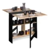 Table pliante noire plateau bois avec double rangement central