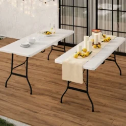 Table pliante portable blanche 1m80 et 2 bancs pliables