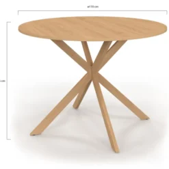 Table ronde 110 cm pour 6 personnes bois effet hêtre avec pied araignée