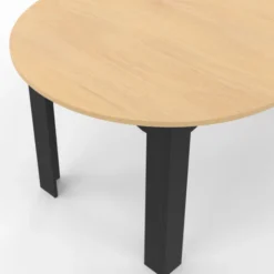 Table ronde extensible 4-10 personnes 110-200 cm avec plateau façon hêtre et pieds noirs
