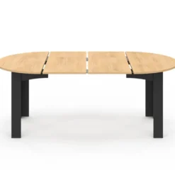 Table ronde extensible 4-10 personnes 110-200 cm avec plateau façon hêtre et pieds noirs