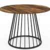 Table ronde à manger 110cm 6 personnes plateau bois foncé et pied filaire métal noir