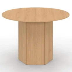 Table ronde 6 personnes bois effet hêtre 110 cm pied hexagonal