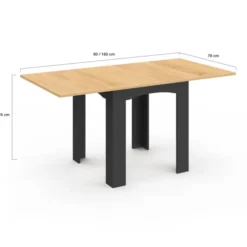 Table salle à manger extensible noire plateau façon hêtre