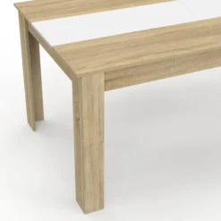 Table salle à manger moderne 160 cm imitation hêtre et blanc