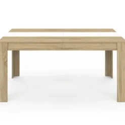 Table salle à manger moderne 160 cm imitation hêtre et blanc